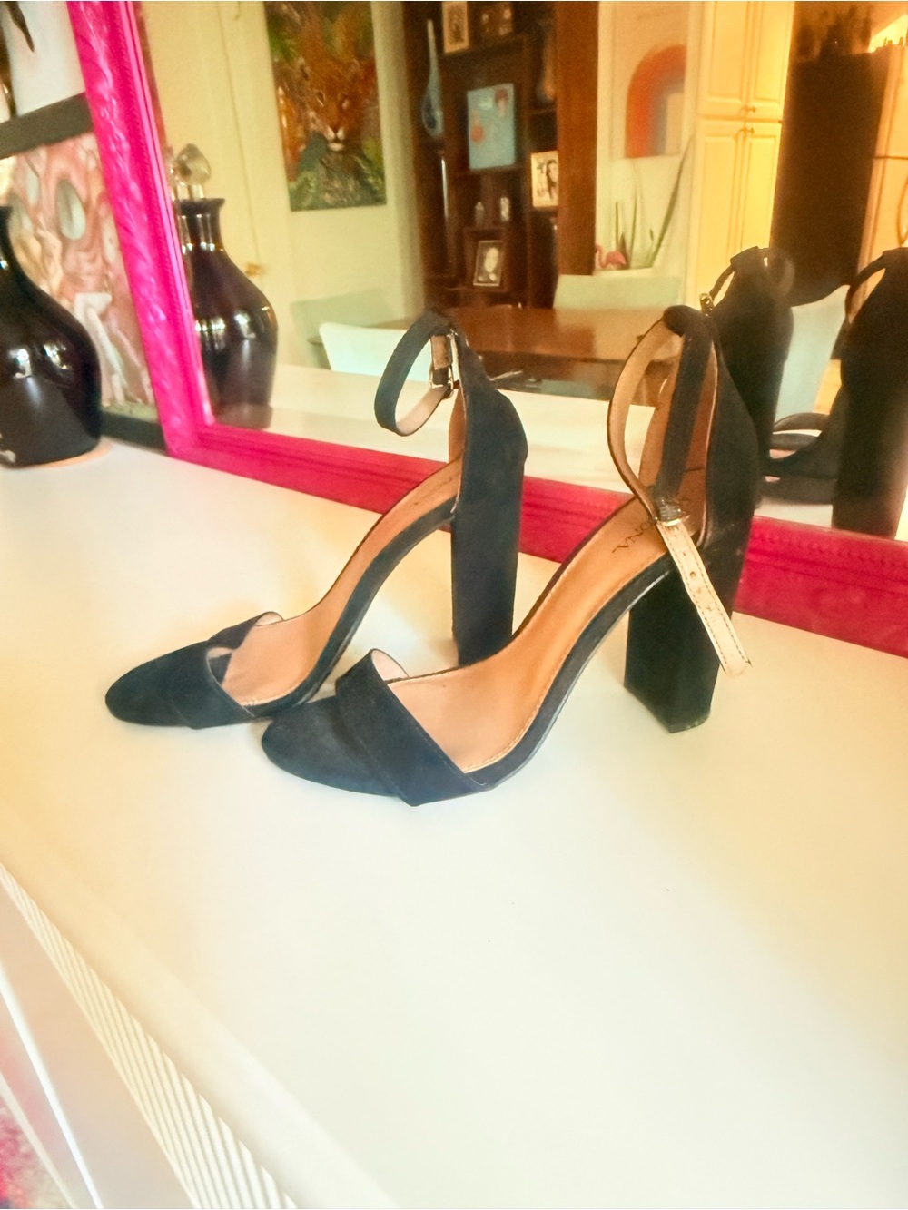 Merona Black Suede Ankle-Strap Block Heels